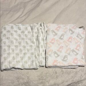 Set of Two Sand Cloud Muslin Baby Infant Blankets Swaddles